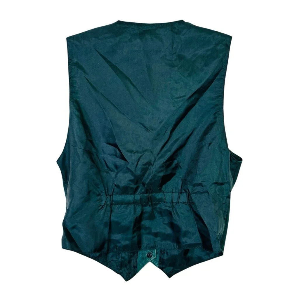 Vintage Brandon‎ Thomas Mens Green Leather Vest M Elastic Back Snap Western